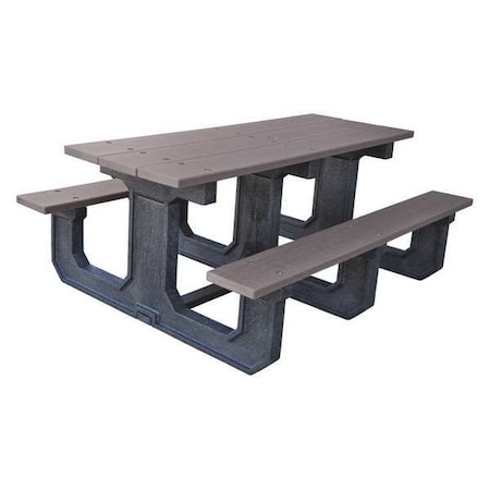 Ultrasite Rectangle Picnic Table, Gray, Vandal Resistant Resinwood, Black Frame, 72 in L, Plank PB 6GRAPARKP