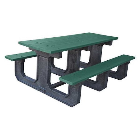 Ultrasite Rectangle Picnic Table, Green, Vandal Resistnt Resinwood, 96 in L x 29-3/4 in H x 57-7/8 in W, Plank PB 8GREPARKP