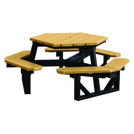 Ultrasite Hexagon Picnic Table, Cedar, Vandal Resistant Resinwood, 77-1/8 in L, 28-3/4 in H Overall Plank PB 6HEXCED