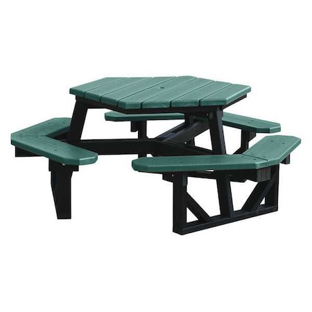 Ultrasite Hexagon Picnic Table, Green, Vandal Resistant Resinwood, 77-1/8 in L, 28-3/4 in H Overall Plank PB 6HEXGRE