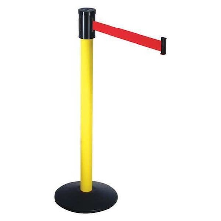 Visiontron Barrier Post with Belt, Yellow, 15 ft Length, 40 in Post Height, No Legend, Yellow 321YA-RD