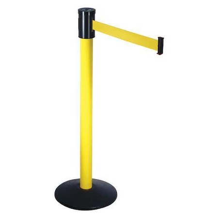Visiontron Barrier Post with Belt, Yellow, 15 ft Length, 40 in Post Height, No Legend, Yellow 321YA-YW