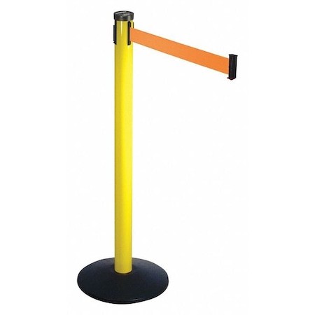 Visiontron Barrier Post with Belt, Yellow, 10 ft Length, 40 in Post Height, No Legend, Yellow 301YA-OR