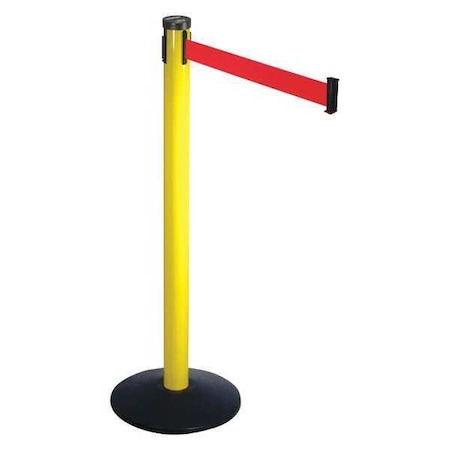Visiontron Barrier Post with Belt, Yellow, 10 ft Length, 40 in Post Height, No Legend, Yellow 301YA-RD