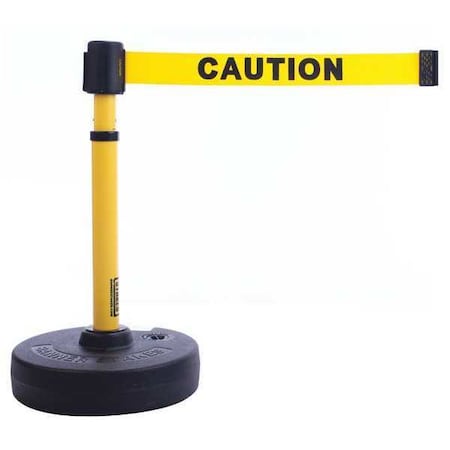 Banner Stakes Belt Barrier System, Yellow, 15 ft Length, 22 in to 42 in Adjustable Post Height, Caution PL4082