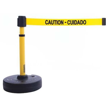 Banner Stakes Barrier Post with Belt, Yellow, 15 ft Length, 22 in to 42 in Adjustable Post Height PL4084