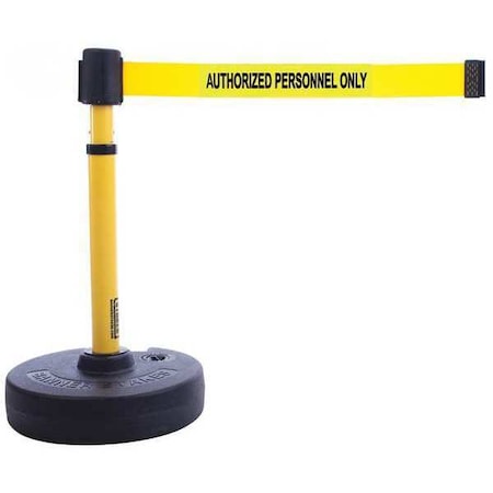 Banner Stakes Barrier Post with Belt, Yellow, 15 ft Length, 22 in to 42 in Adjustable Post Height PL4087