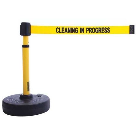 Banner Stakes Barrier Post with Belt, Yellow, 15 ft Length, 22 in to 42 in Adjustable Post Height PL4088