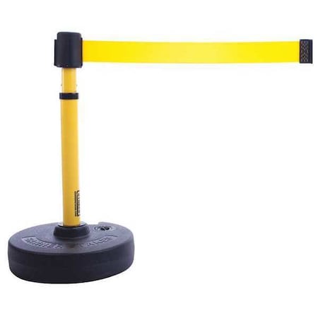 Banner Stakes Barrier Post with Belt, Yellow, 15 ft Length, 22 in to 42 in Adjustable Post Height, No Legend PL4092