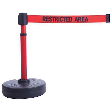 Banner Stakes Barrier Post with Belt, Red, 15 ft Length, 22 in to 42 in Adjustable Post Height, Restricted Area PL4093
