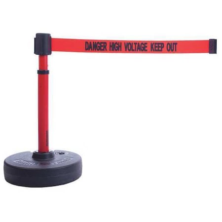 Banner Stakes Barrier Post with Belt, Red, 15 ft Length, 22 in to 42 in Adjustable Post Height PL4096