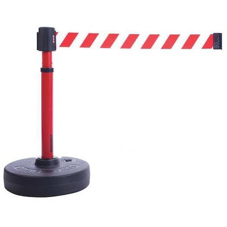 Banner Stakes Barrier Post with Belt, Red with White Stripes, 15 ft Length, 22 in to 42 in Adjustable Post Height PL4098
