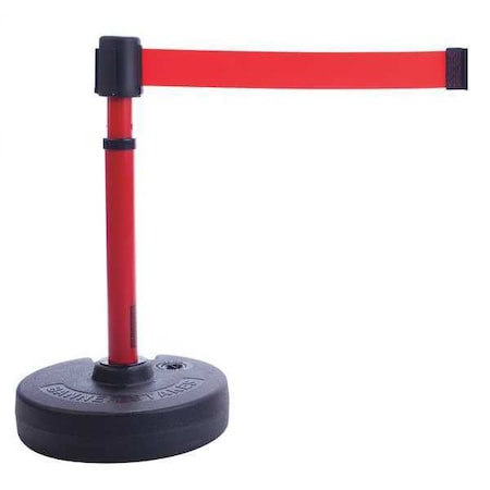 Banner Stakes Barrier Post with Belt, Red, 15 ft Length, 22 in to 42 in Adjustable Post Height, No Legend PL4099