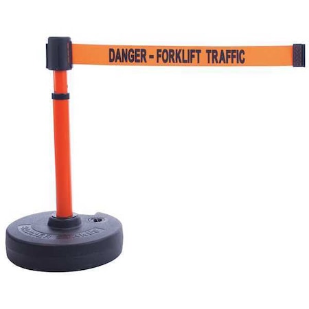 Banner Stakes Barrier Post with Belt, Orange, 15 ft Length, 22 in to 42 in Adjustable Post Height PL4102