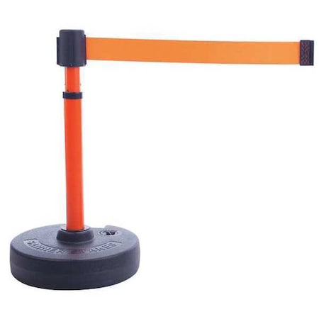 Banner Stakes Barrier Post with Belt, Orange, 15 ft Length, 22 in to 42 in Adjustable Post Height, No Legend PL4103