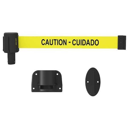 Banner Stakes Retractable Belt Barrier, Yellow, 15 ft Length, Caution - Cuidado PL4107