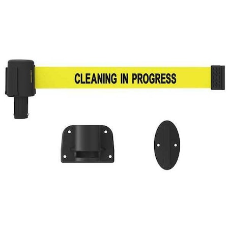 Banner Stakes Retractable Belt Barrier, Yellow, 15 ft Length, Cleaning in Progress PL4110