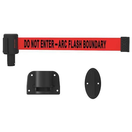 Banner Stakes Retractable Belt Barrier, Red, 15 ft Length, Do Not Enter - Arc Flash Boundary PL4116