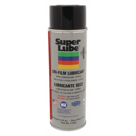 Super Lube Dry Film Lubricant, 5.25 oz, Aerosol Can, PTFE, White 11006