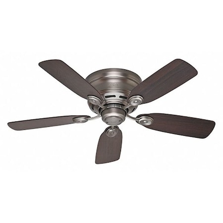 Hunter Decorative Ceiling Fan, 42 in Blade Dia, 5 Blades, 3 Speeds, 120V AC, Pewter 51060