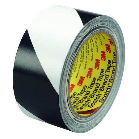 3M Floor Marking Tape, vinyl, No Legend, Black, White, 2 in W., 4.1 mil Thickness 5700
