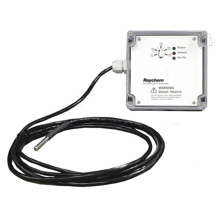 Raychem Line Volt Electronic Tstat, Open on Rise, wall, 30 Degrees  to 110 Degrees F, SPST, 100 to 277V AC EC-TS