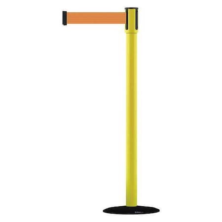 Tensabarrier Barrier Post with Belt, Yellow, 13 ft Length, 38 in Post Height, No Legend 890B-33-35-33-MAX-NO-O5X-C