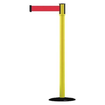 Tensabarrier Barrier Post with Belt, Yellow, 13 ft Length, 38 in Post Height, No Legend 890B-33-35-33-MAX-NO-R5X-C