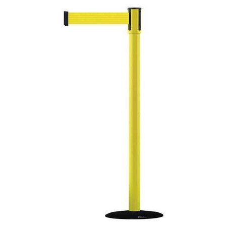 Tensabarrier Barrier Post with Belt, Yellow, 7 1/2 ft Length, 38 in Post Height, No Legend 890B-33-35-33-STD-NO-Y5X-C