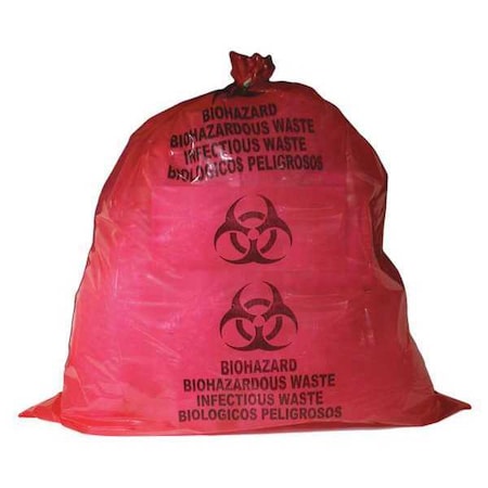 Zoro Select Biohazard Bags, 55 gal., Red, PK100 MBWB142125