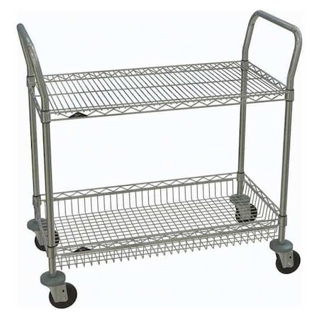 Metro Utility Cart with Deep & Shallow Lipped Wire Shelves, Steel, 375 lb Load Capacity, 2 Shelves HC3-2,1836NC-1,CC9744A-1,4LD
