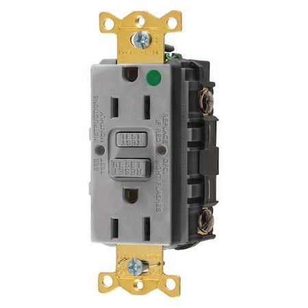 Hubbell Wiring Device-Kellems GFCI Receptacle, 15A, 125VAC, 5-15R, Gray GFR82GRY