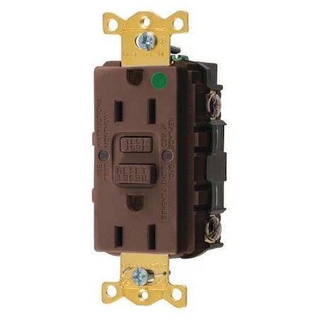 Hubbell Wiring Device-Kellems GFCI Receptacle, 15A, 125VAC, 5-15R, Brown GFR82