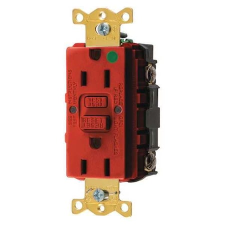 Hubbell Wiring Device-Kellems GFCI Receptacle, 15A, 125VAC, 5-15R, Red GFR82R