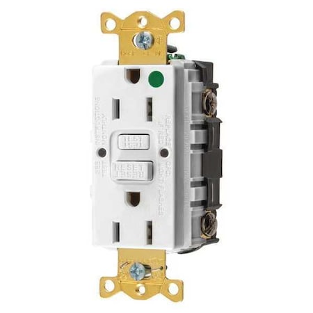 Hubbell Wiring Device-Kellems GFCI Receptacle, 15A, 125VAC, 5-15R, White GFR82W