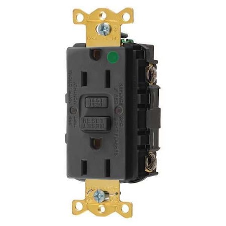 Hubbell Wiring Device-Kellems GFCI Receptacle, 15A, 125VAC, 5-15R, Black GFR82BLK