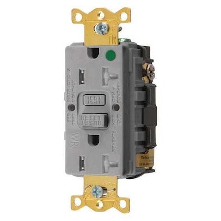 Hubbell Wiring Device-Kellems GFCI Receptacle, 20A, 125VAC, 5-20R, Gray GFRTW83GRY