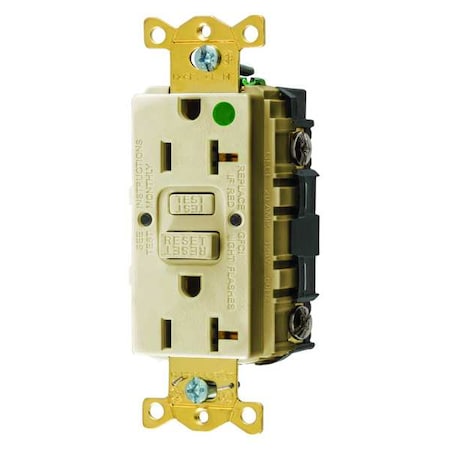 Hubbell Wiring Device-Kellems GFCI Receptacle, 20A, 125VAC, 5-20R, Ivory GFR83I