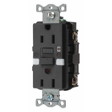 Hubbell Wiring Device-Kellems GFCI Rceptcle, Commer., Blk, 15A, 0.5 HP GFRST15BKNL