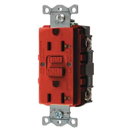 Hubbell Wiring Device-Kellems GFCI Receptacle, 20A, 125VAC, 5-20R, Red GFR20R