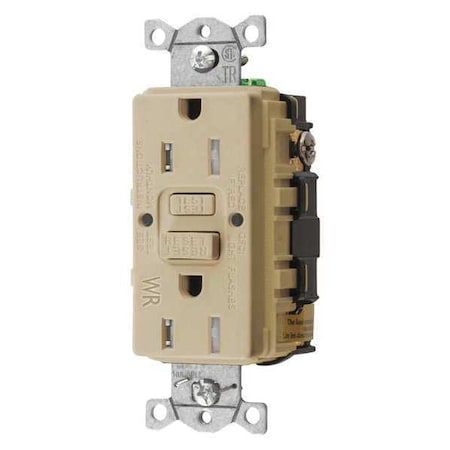 Hubbell Wiring Device-Kellems GFCI Receptacle, 15A, 125VAC, 5-15R, Ivory GFRTW15I