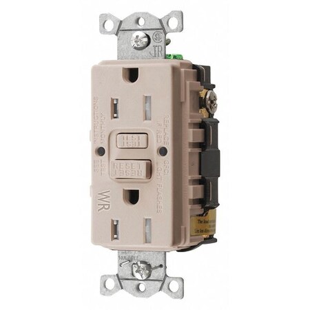 Hubbell Wiring Device-Kellems GFCI Receptacle, 15A, 125VAC, 5-15R, Almond GFTWRST15LA