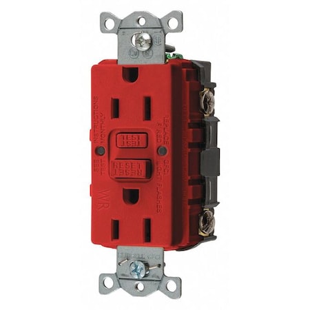 Hubbell Wiring Device-Kellems GFCI Rceptcle, Commer., Red, 15A, 0.5 HP GFRWR15R