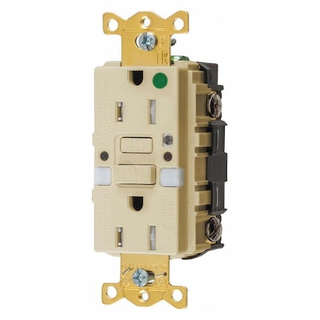 Hubbell Wiring Device-Kellems GFCI Rceptcle, Hspital, Ivry, 15A, 0.5 HP GFTRST82INL