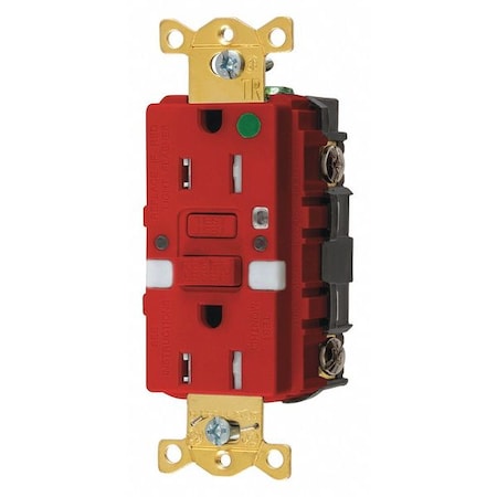 Hubbell Wiring Device-Kellems GFCI Rceptcle, Hspital, Red, 15A, 0.5 HP GFTRST82RNL