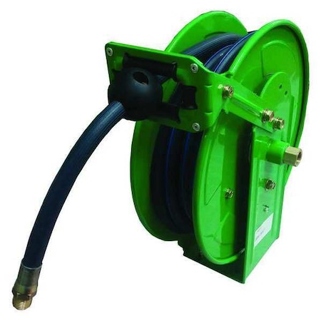 Speedaire Spring Return Hose Reel, 3/8 in Hose Diameter, 50 ft Length, 300 psi Max. Pressure, Brass, Green 45UZ33