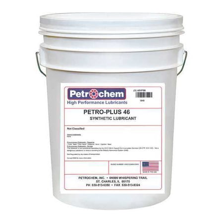 Petrochem Compressor Oil, 5 gal., Pail, Synthetic Oil PETRO-PLUS 46-005