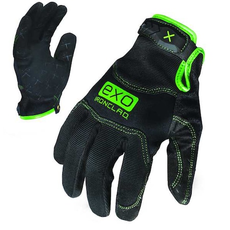 Ironclad Performance Wear EXO Mechanics Gloves, Embossed Synthetic Leather Palm, Polyester Back, S, Black/Green EXO2-MPG-02-S