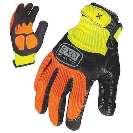 Ironclad Performance Wear EXO Hi-Vis Mechanics Gloves, Embossed Synthetic Leather, Duraclad Palm, Polyester Back, XL EXO2-HZA-05-XL
