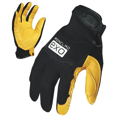 Ironclad Performance Wear EXO Mechanics Gloves, Deerskin Leather Palm, Polyester Back, L, Black/Gold EXO2-MPLD-04-L